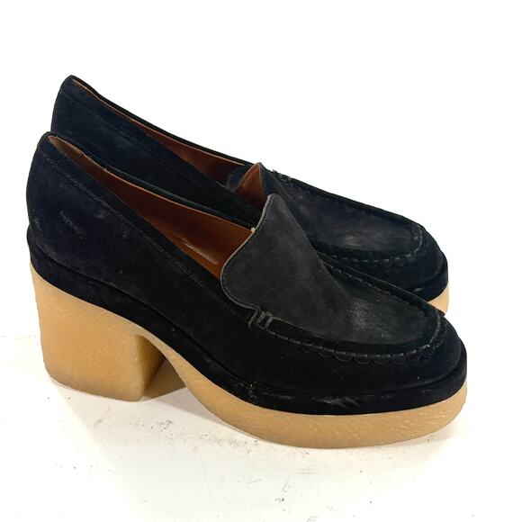 Marc Fisher Lina Platform Loafers 11 Black Suede NWOT Heels Pumps 90s Y2K - Picture 3 of 8